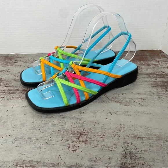 Vintage 90s 1990s Y2K 2000s neon elastic top platform sandals 7.5 retro - Picture 11 of 11